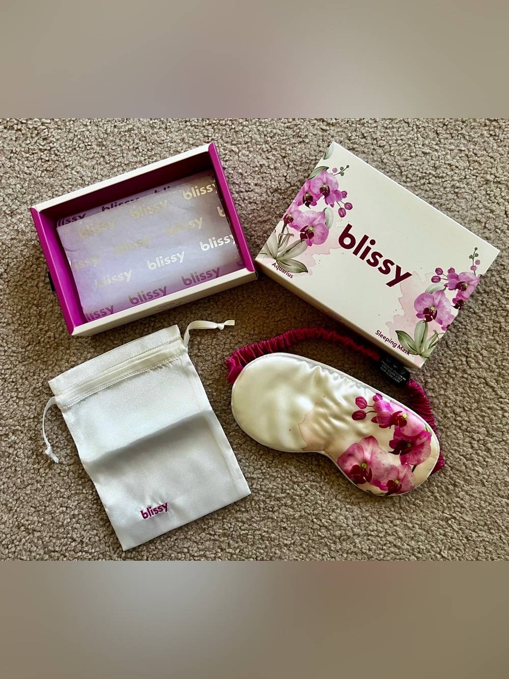 Blissy Limited Edition Zodiac Floral Silk Sleep Mask and Pillowcase Bundle - NWT